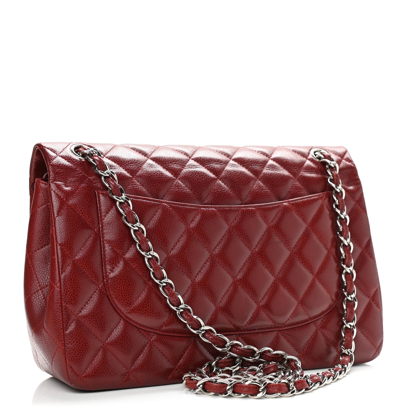 Caviar Quilted Jumbo Double Flap Dark Red