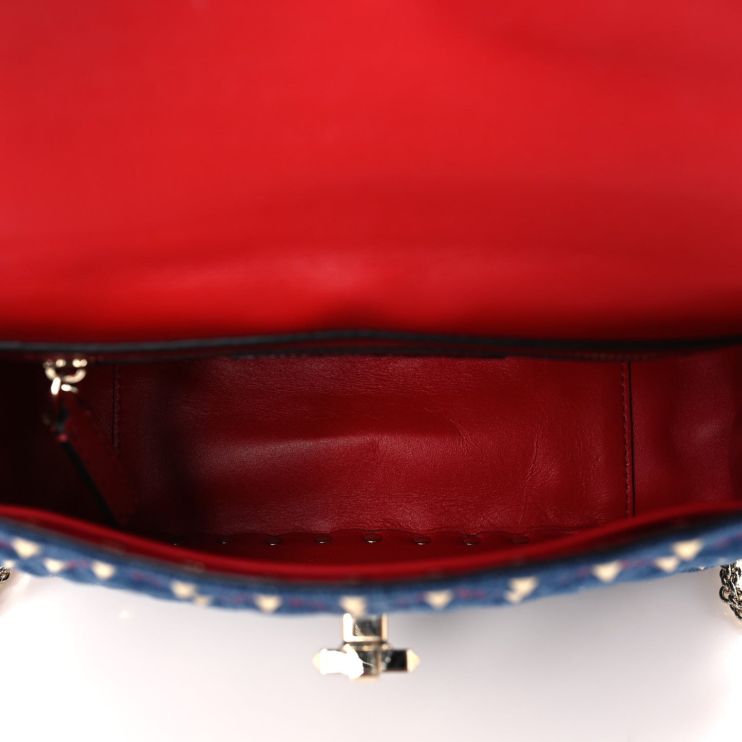 Denim Nappa Medium Rockstud Spike Shoulder Bag Denim Rouge
