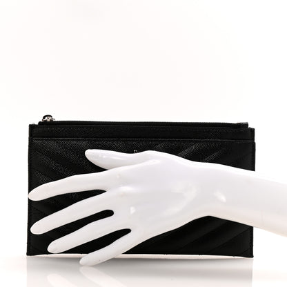 Saint Laurent Grain De Poudre Chevron Monogram Bill Pouch Black 2 of 7