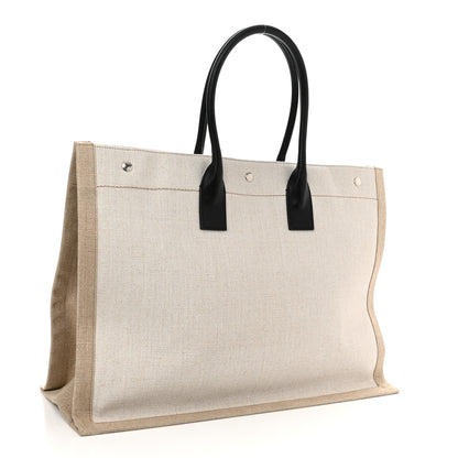 Saint Laurent Linen Calfskin Rive Gauche Tote Optic White 3 of 9