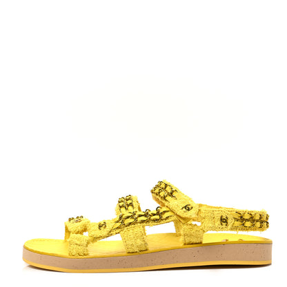 Chanel Tweed Chain Sandals 40 Yellow 1 of 7