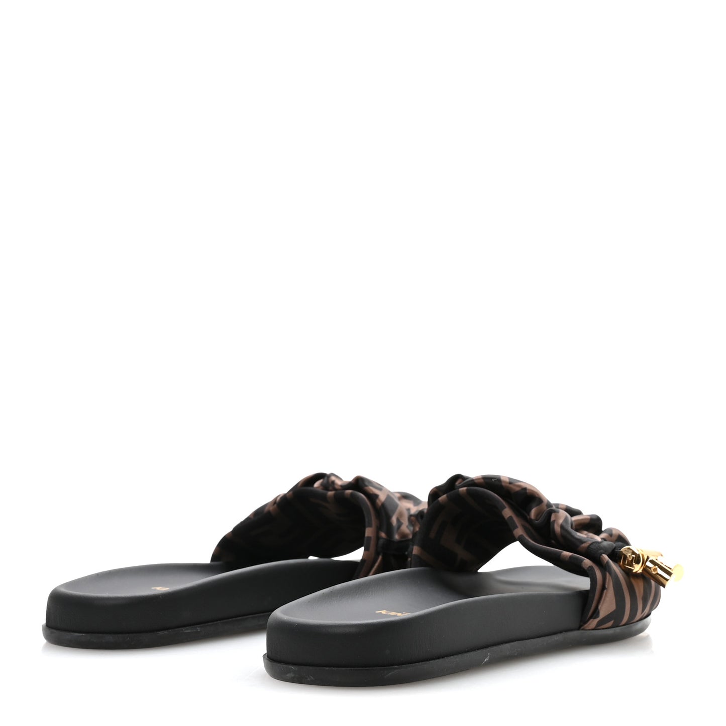 Satin FF Fendi Feel Slide Sandals 37 Tobacco Black