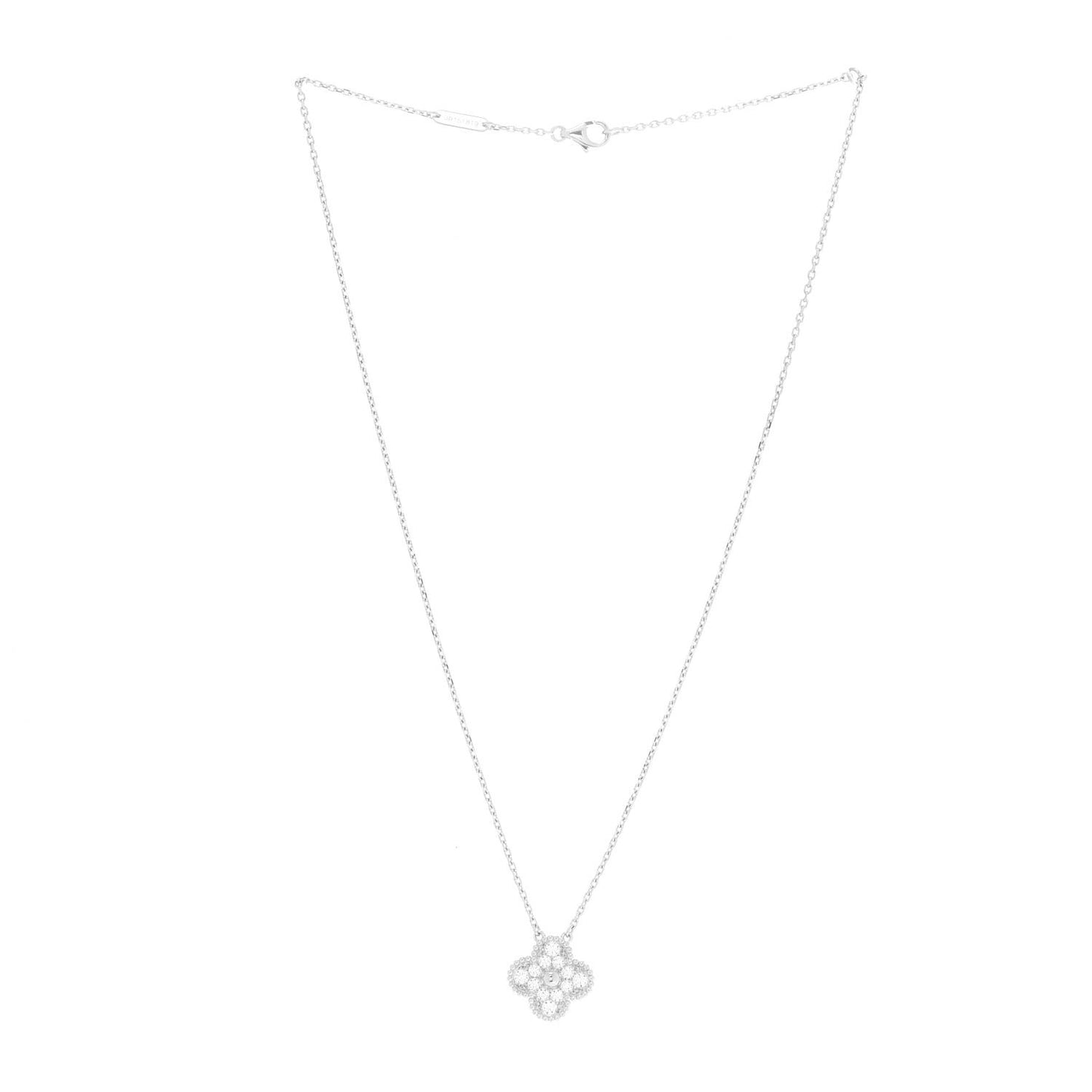 18K White Gold Diamond Vintage Alhambra Pendant Necklace