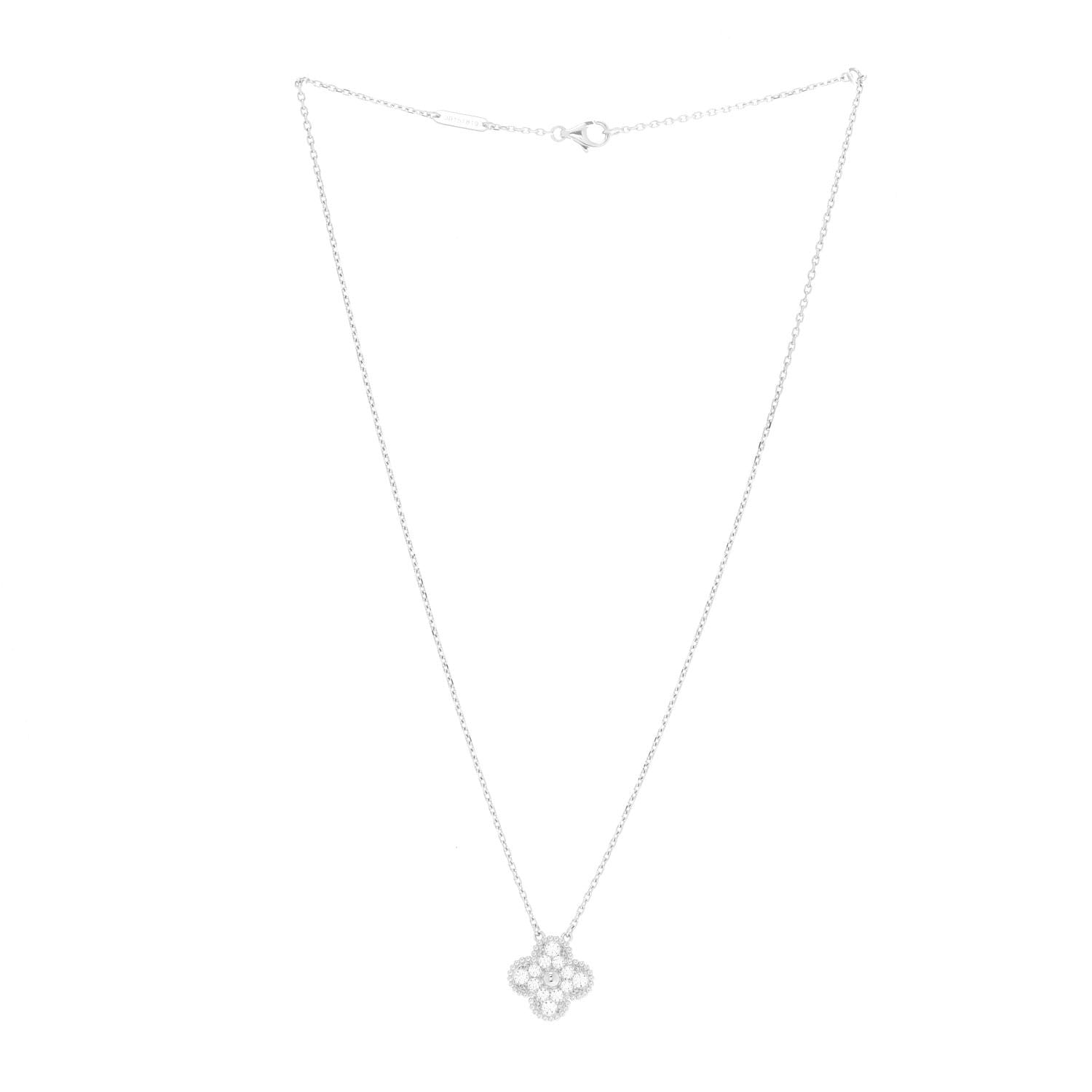 Van Cleef & Arpels 18K White Gold Diamond Vintage Alhambra Pendant Necklace 3 of 5