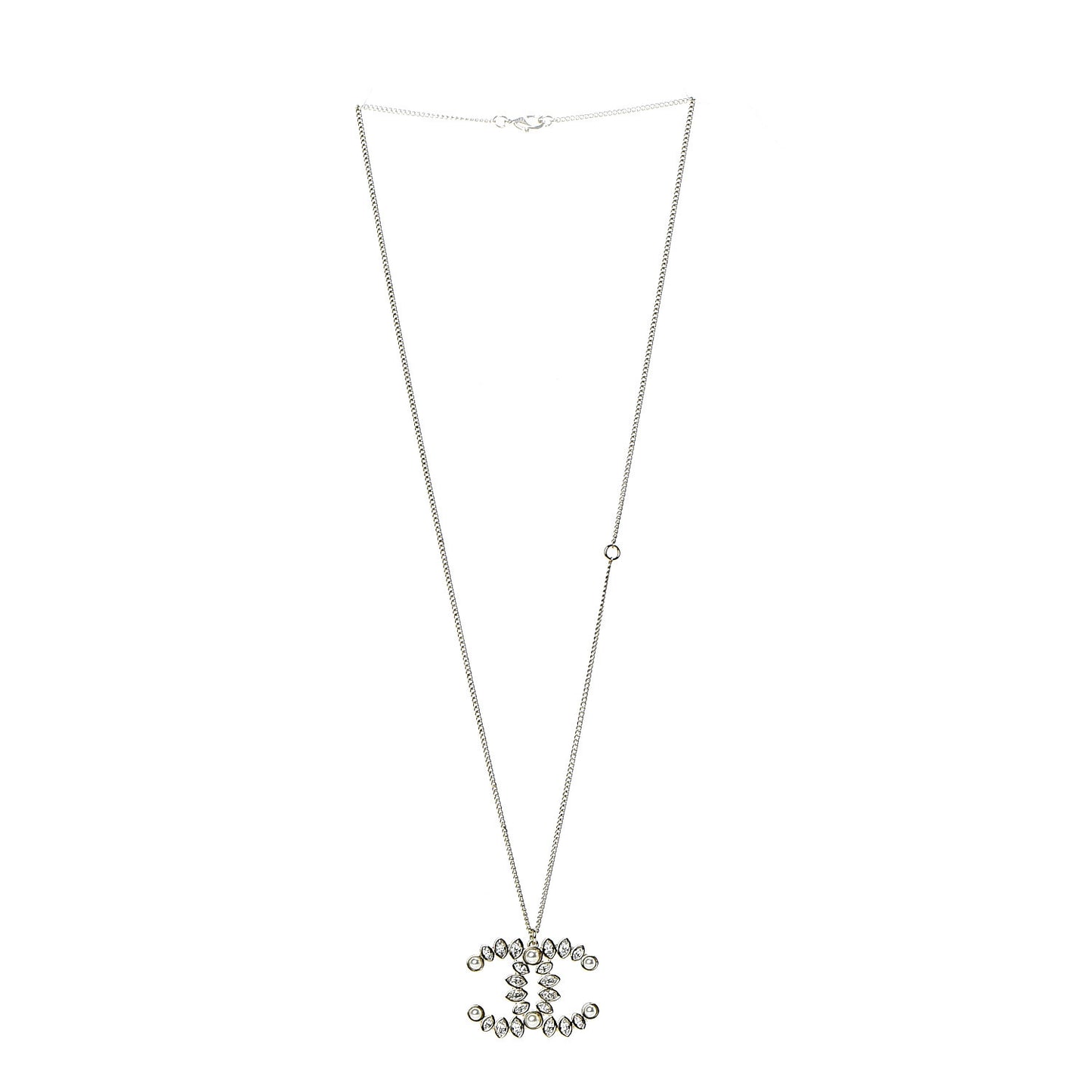 Crystal Pearl CC Pendant Necklace Gold