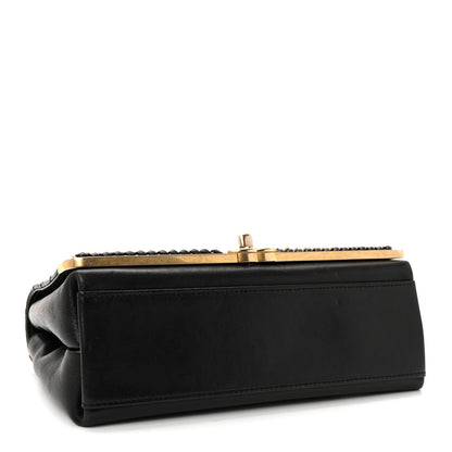 Chanel Sheepskin Chevron Stitched Chain Top Handle Flap Black 4 of 9