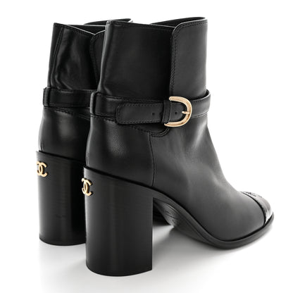 Chanel Calfskin Patent Cap Toe Interlocking CC Ankle Boots 39.5 Black 4 of 13