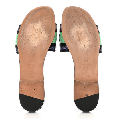 Christian Dior Canvas Toile de Jouy Voyage Embroidered Dway Flat Slide Sandals 37.5 Purple Multicolor 5 of 11