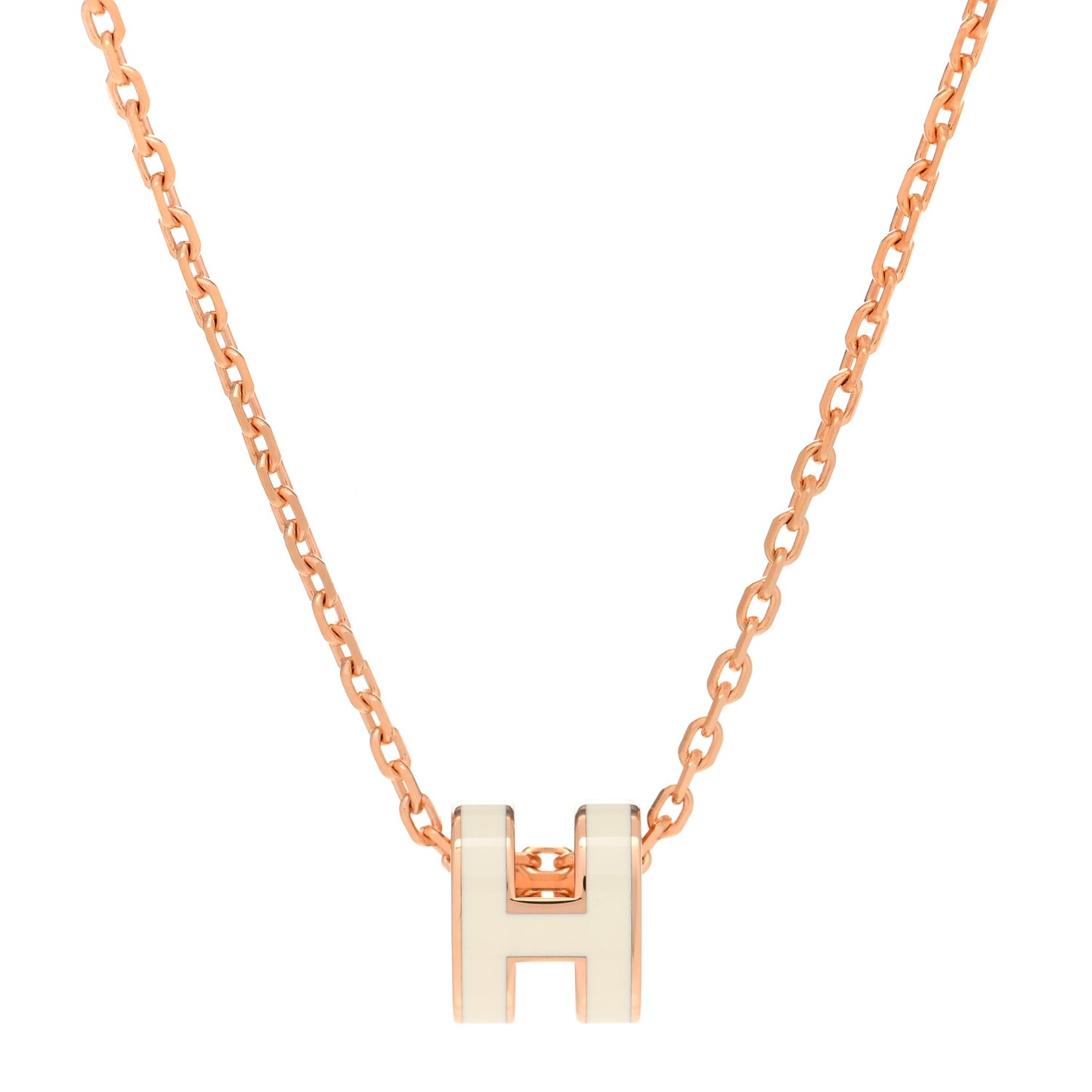 Lacquered Rose Gold Mini Pop H Pendant Necklace White