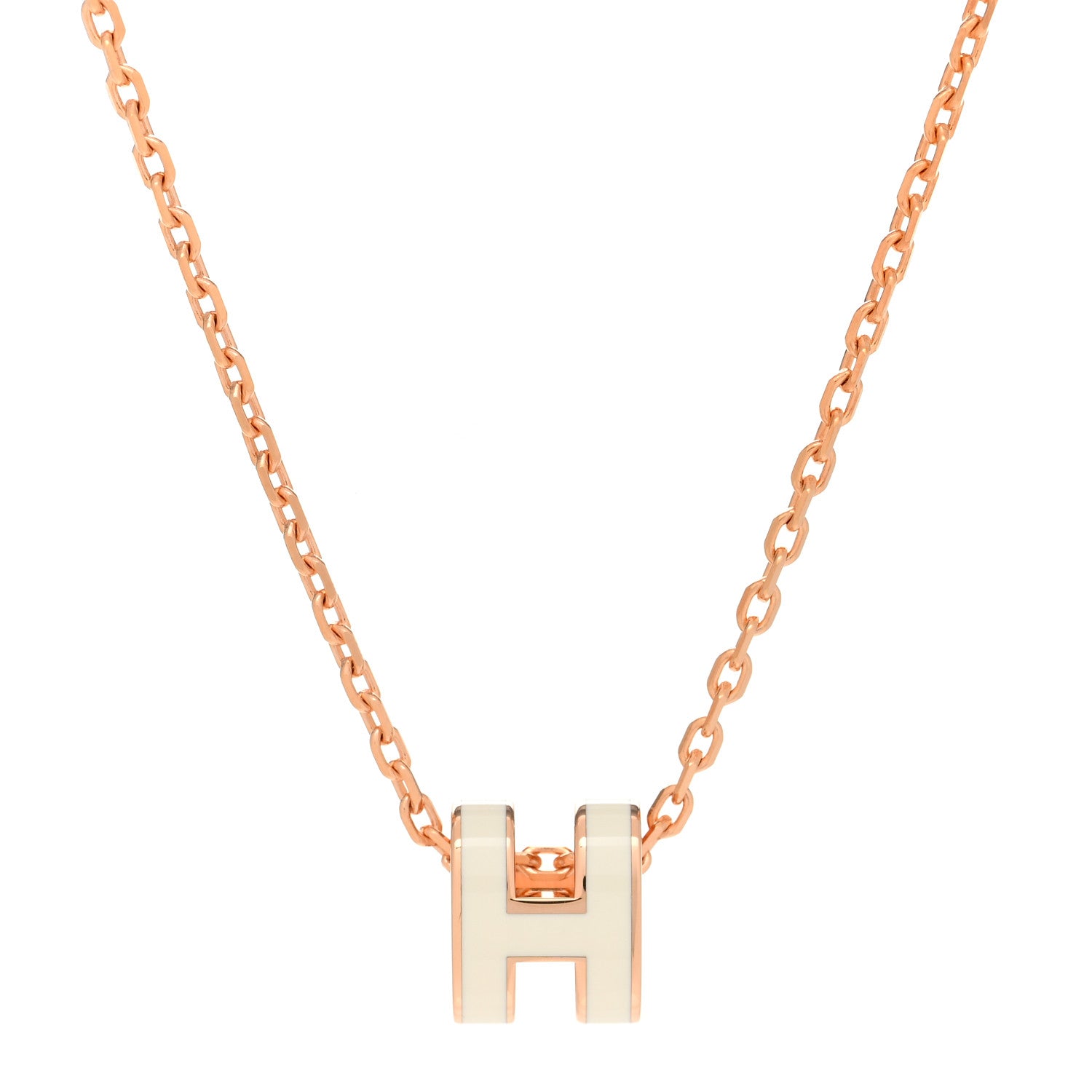 Hermes Lacquered Rose Gold Mini Pop H Pendant Necklace White 4 of 7