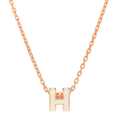 Hermes Lacquered Rose Gold Mini Pop H Pendant Necklace White 4 of 7