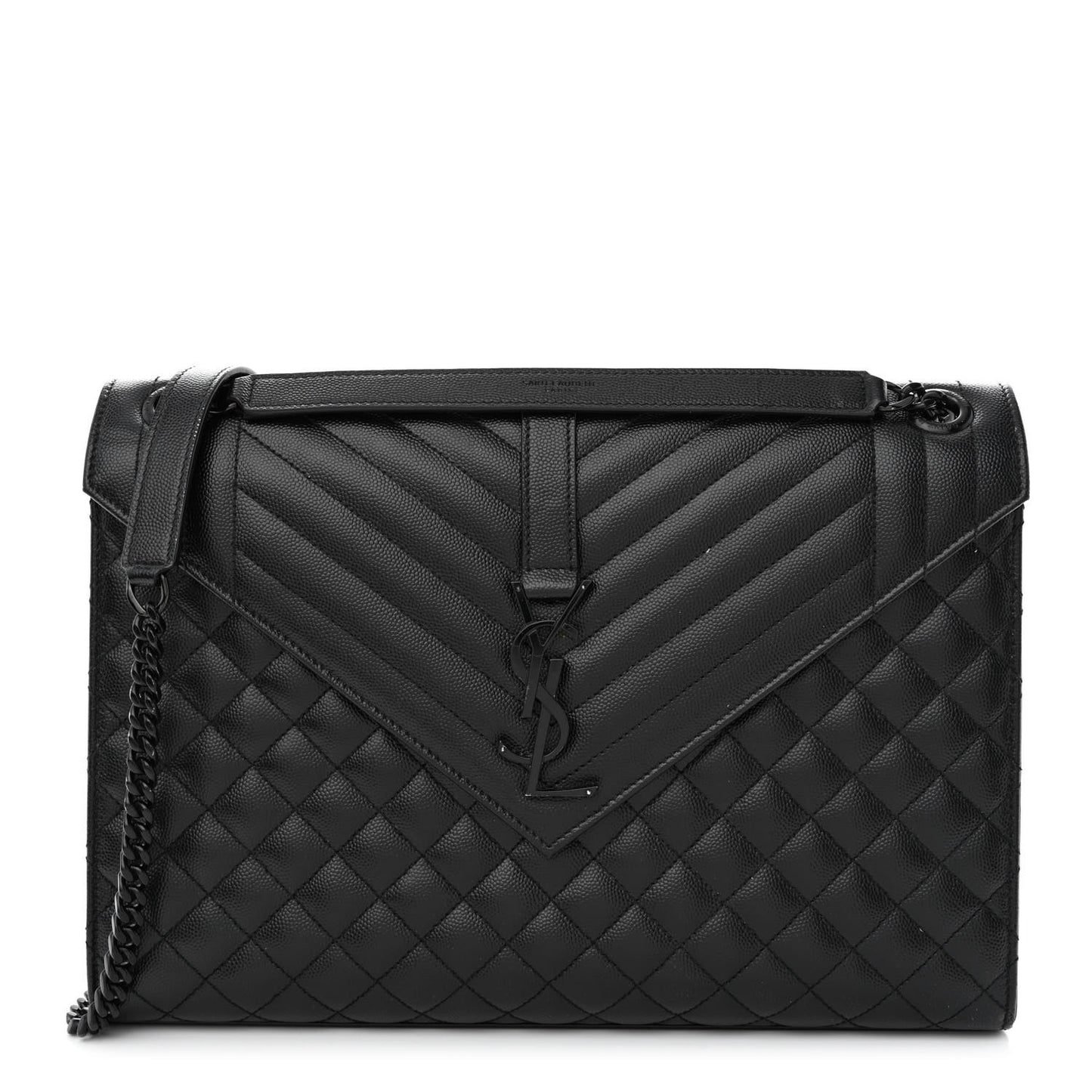 Grain De Poudre Textured Mixed Matelasse Large Triquilt Monogram Monochrome Satchel Black