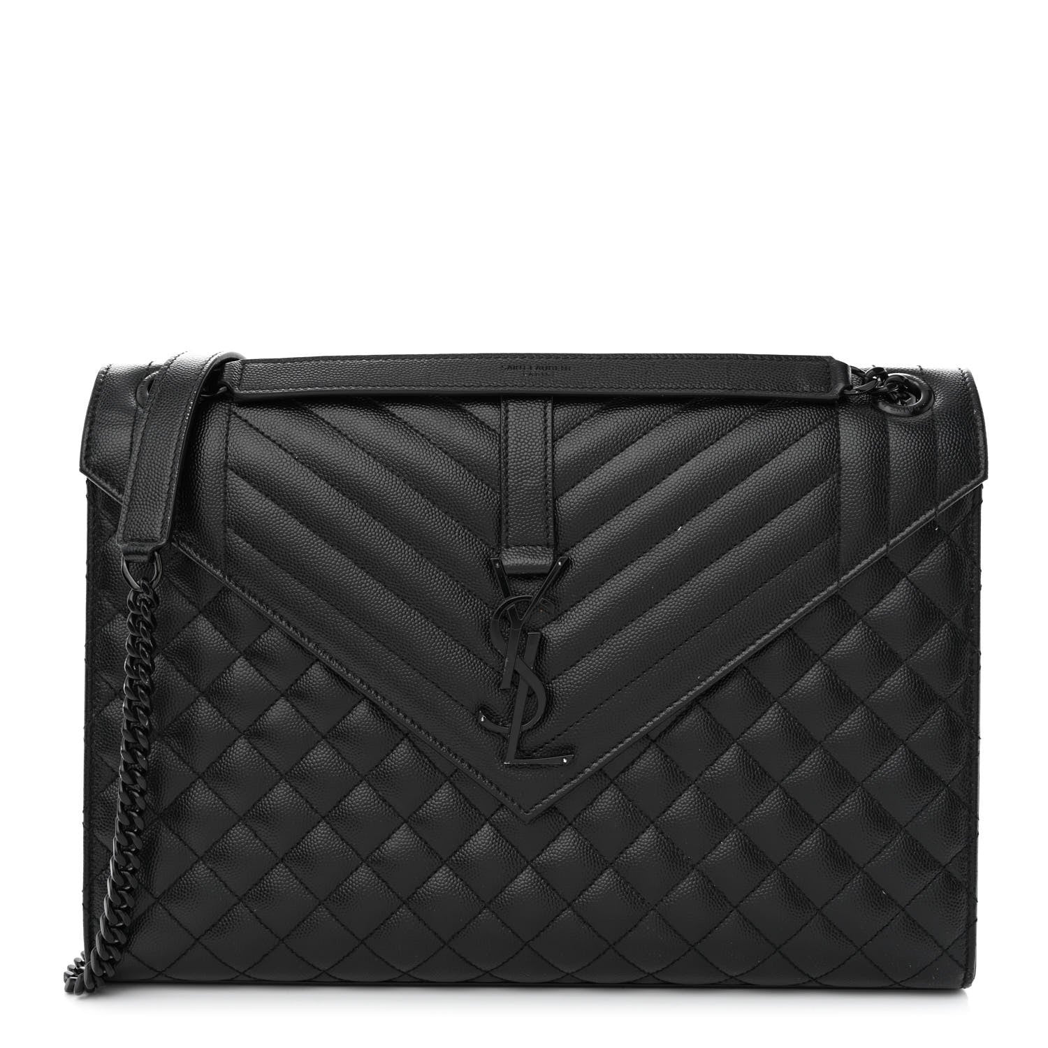 Saint Laurent Grain De Poudre Textured Mixed Matelasse Large Triquilt Monogram Monochrome Satchel Black 1 of 10