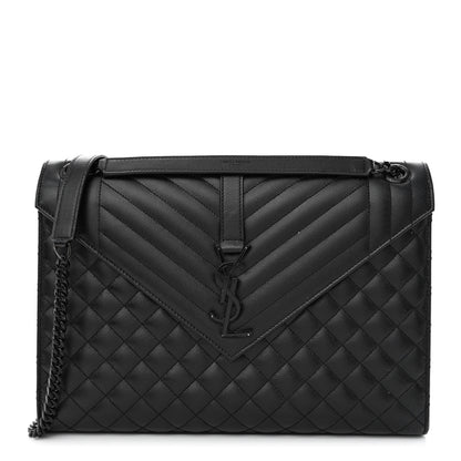 Saint Laurent Grain De Poudre Textured Mixed Matelasse Large Triquilt Monogram Monochrome Satchel Black 1 of 10
