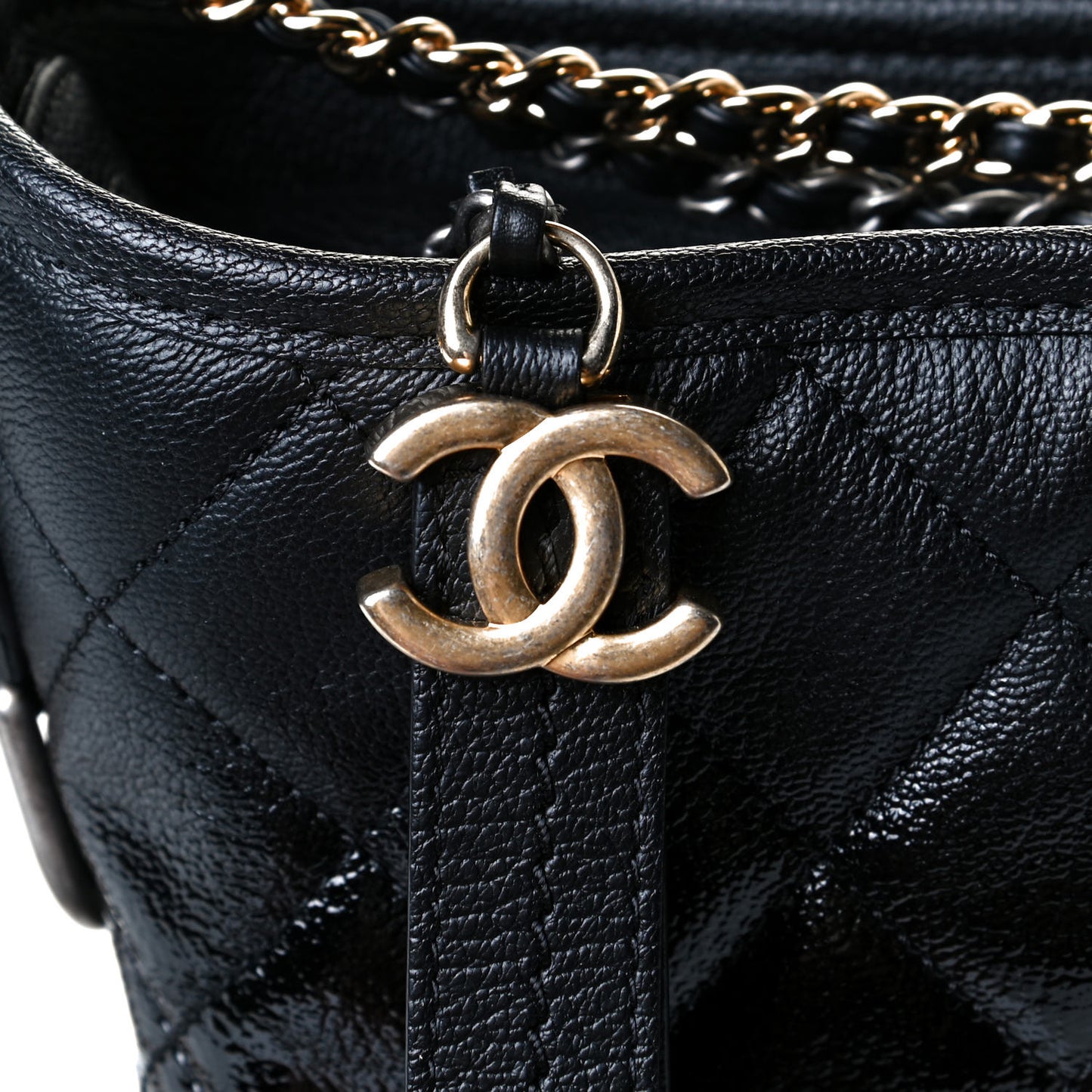 Patent Goatskin Quilted Small Gabrielle Hobo Black