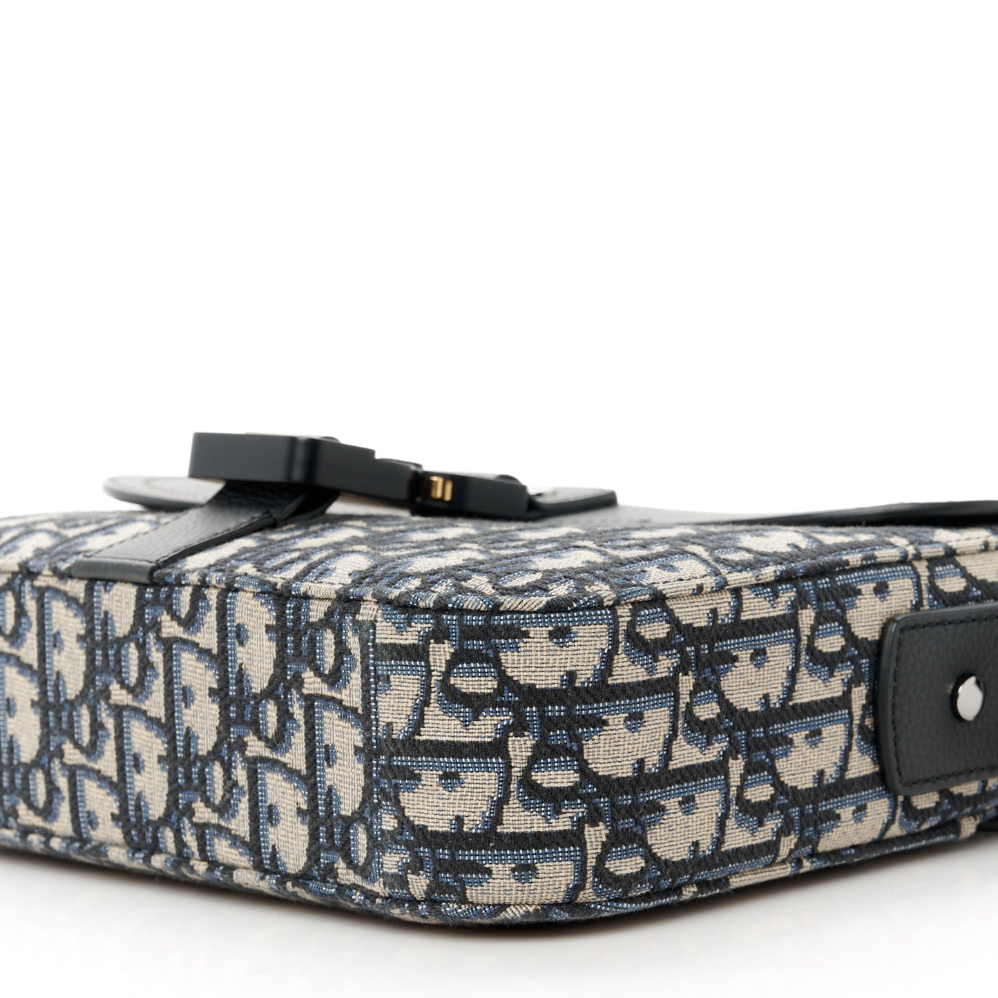 Oblique Jacquard Grained Calfskin Small Saddle Messenger Bag Beige Black