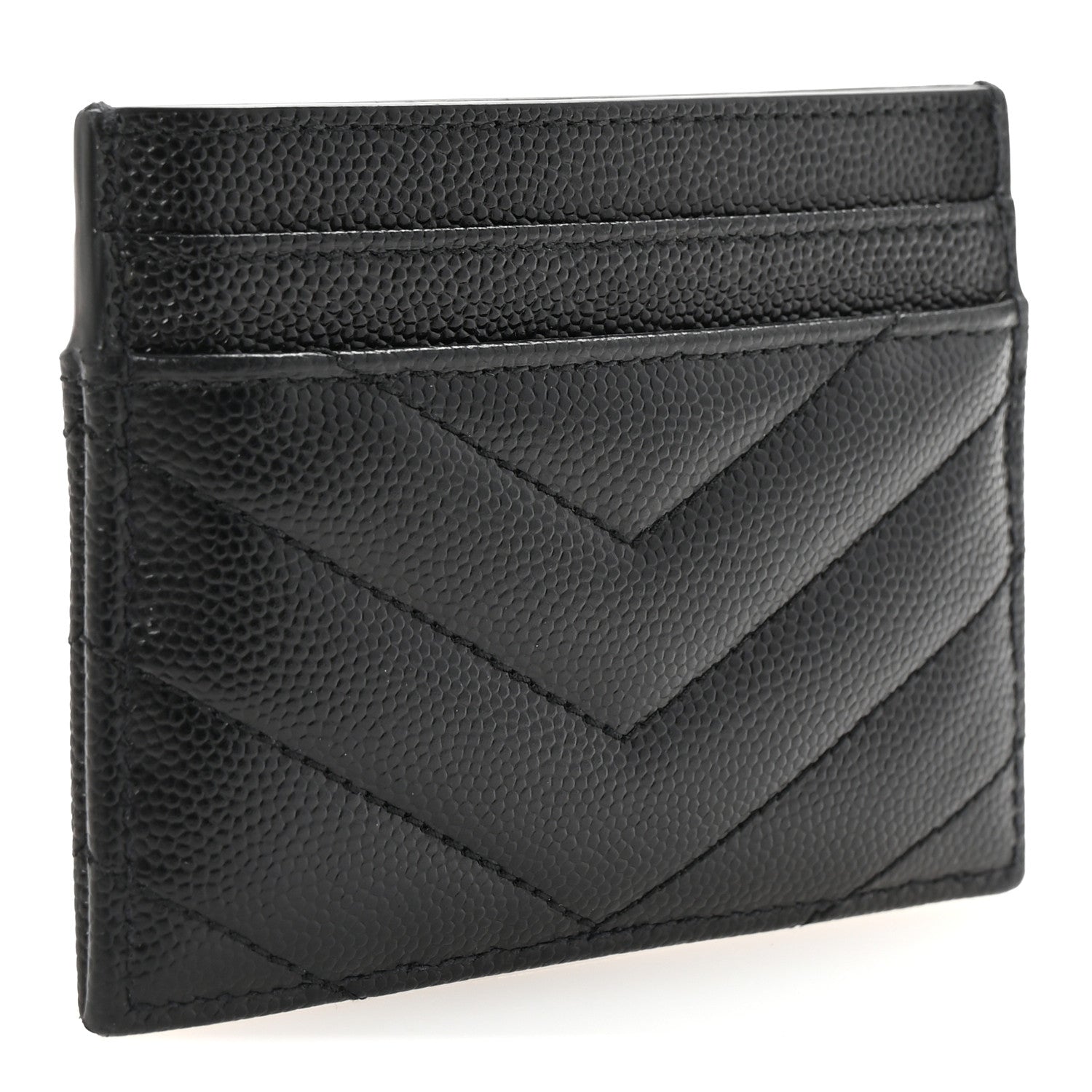 Saint Laurent Grain De Poudre Matelasse Chevron Monogram Credit Card Case Black 3 of 8