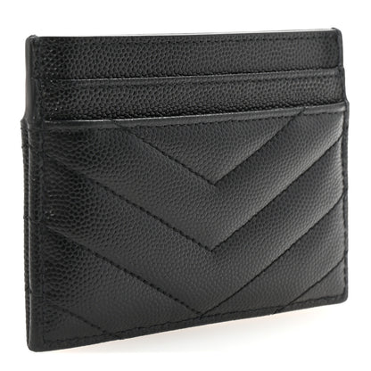 Saint Laurent Grain De Poudre Matelasse Chevron Monogram Credit Card Case Black 3 of 8