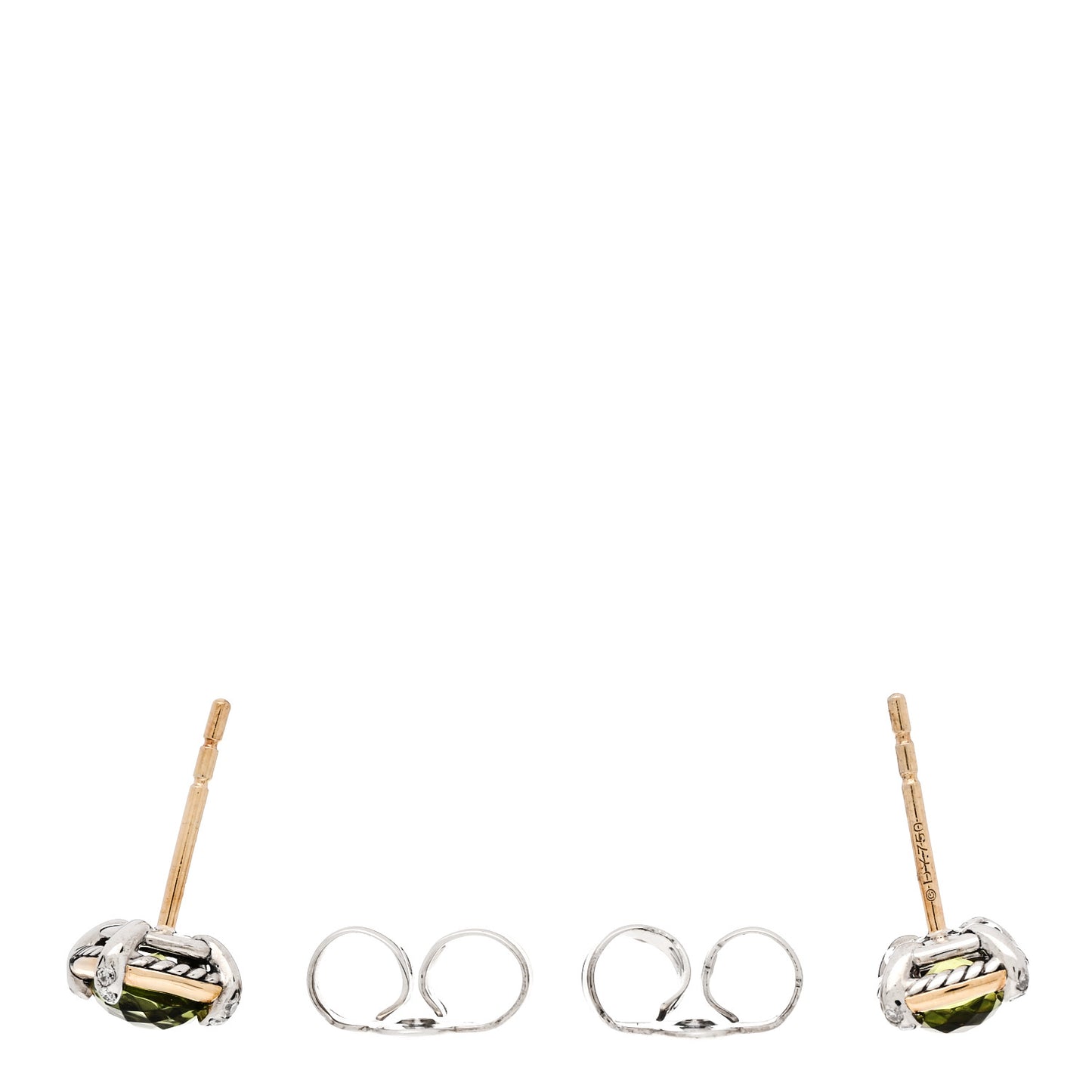 18K Yellow Gold Sterling Silver Diamond Peridot 5mm Petite Chatelaine Bezel Earrings