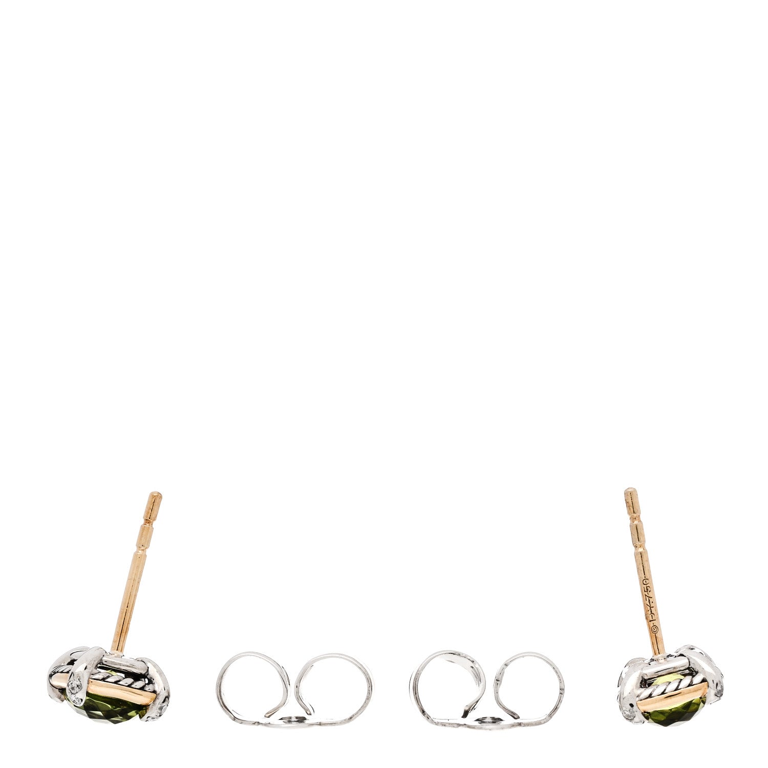 David Yurman 18K Yellow Gold Sterling Silver Diamond Peridot 5mm Petite Chatelaine Bezel Earrings 3 of 5