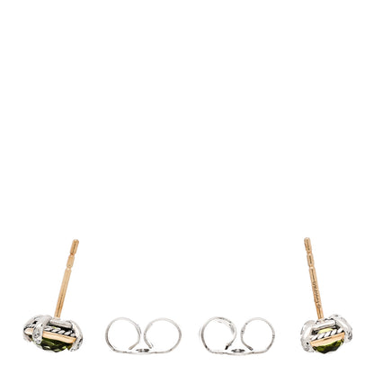 David Yurman 18K Yellow Gold Sterling Silver Diamond Peridot 5mm Petite Chatelaine Bezel Earrings 3 of 5