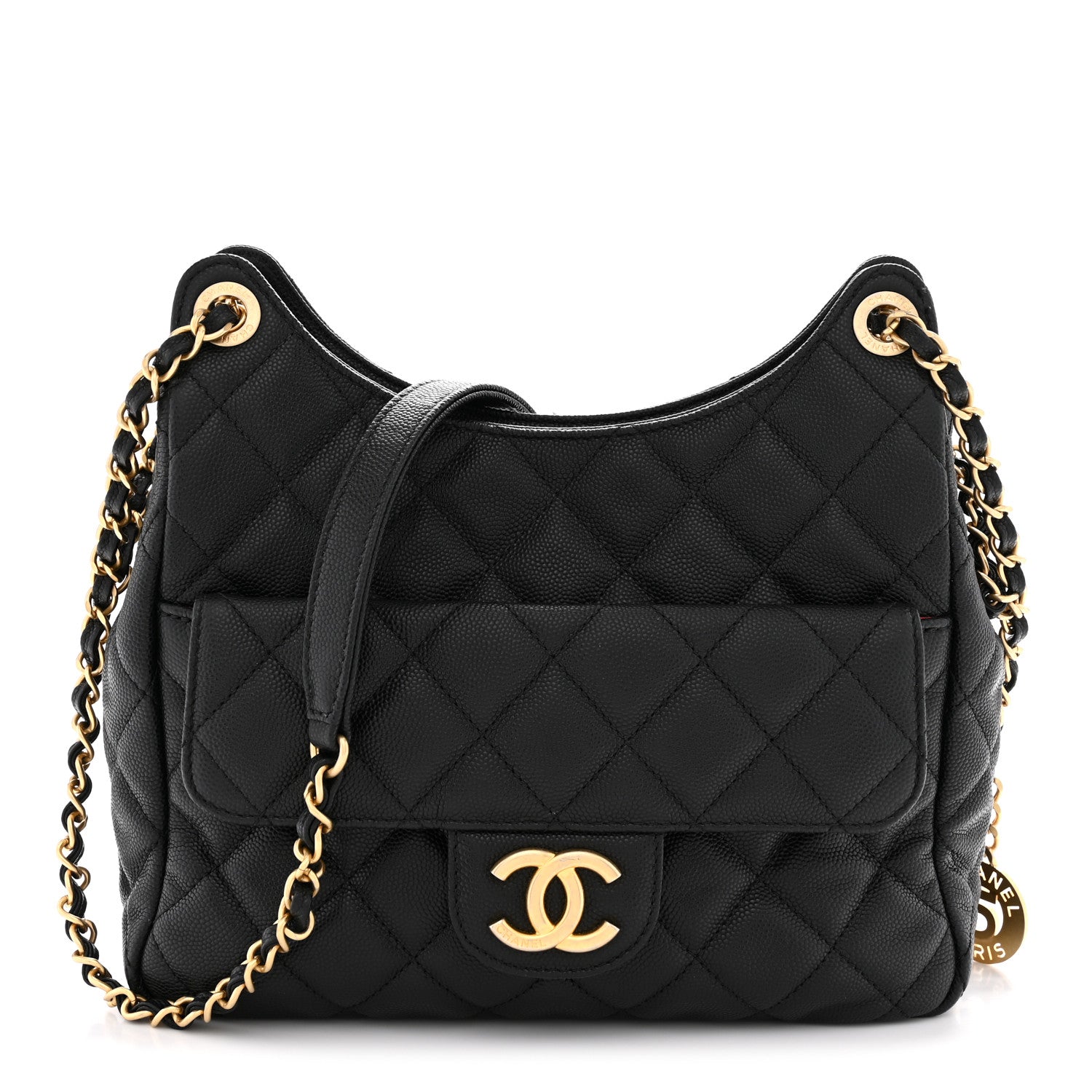Chanel Caviar Quilted Wavy CC Hobo Black 1 of 12