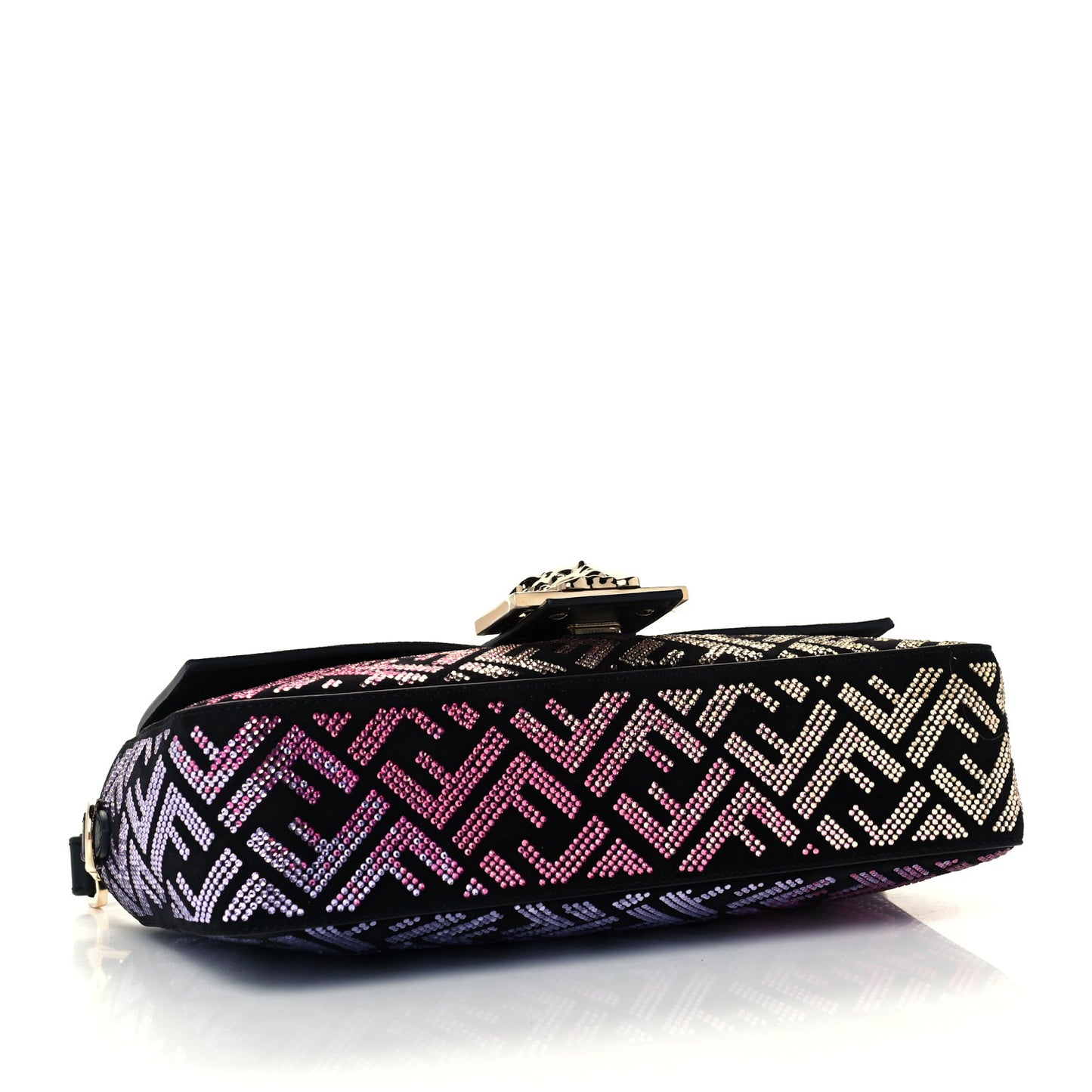 X VERSACE Calfskin Sequin Fendace FF Baguette Black Multicolor