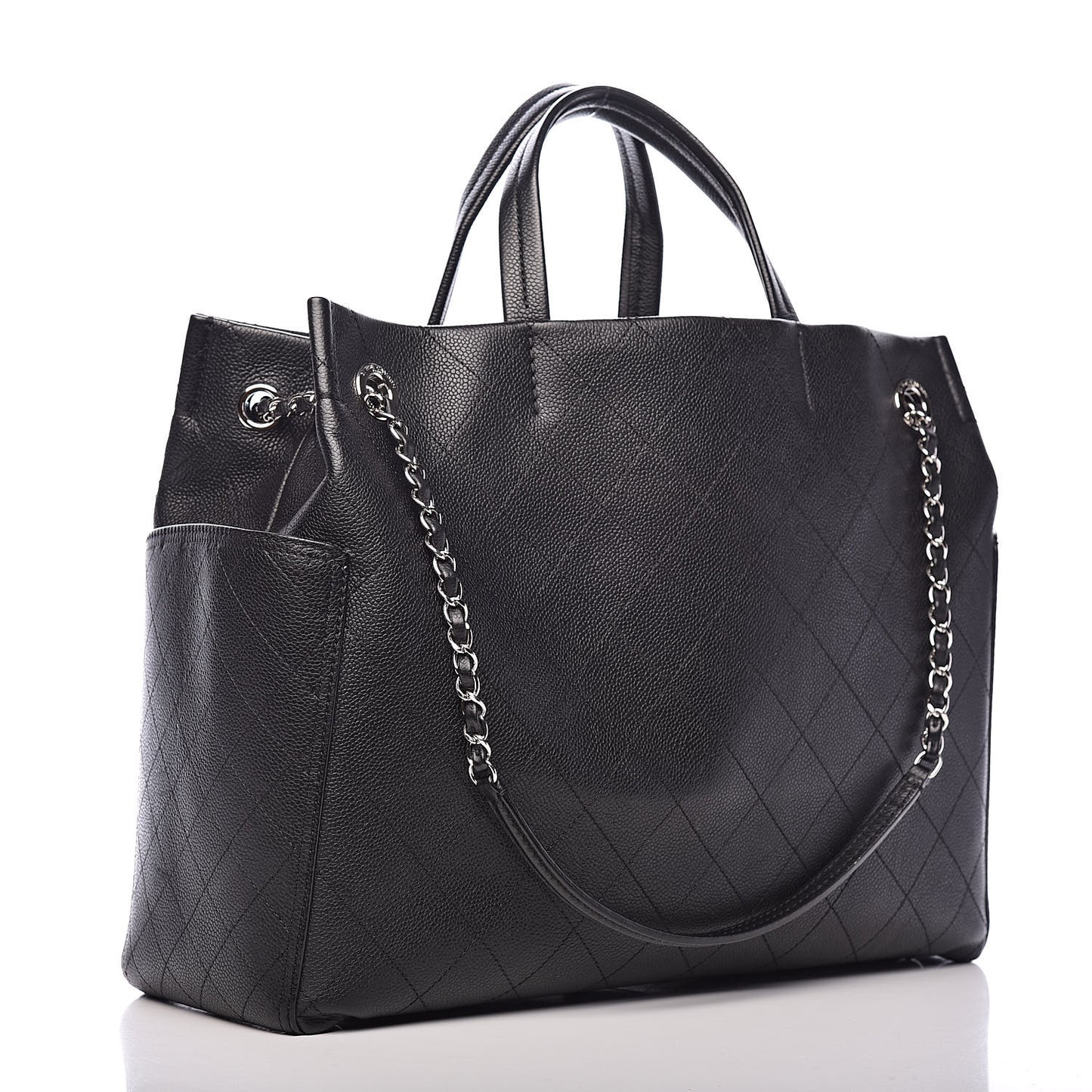 Grained Calfskin CC Pocket Tote Black