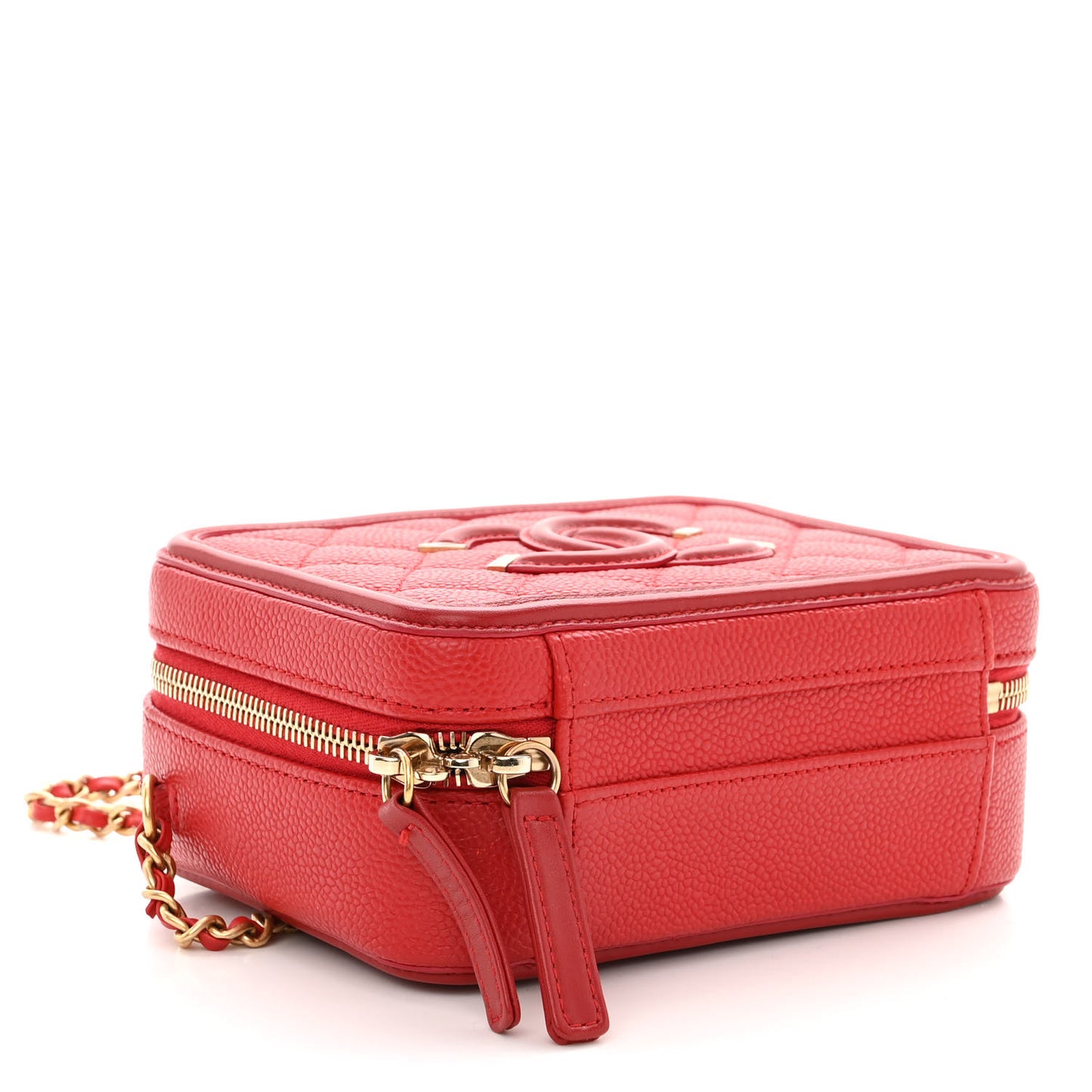 Caviar Quilted Small CC Filigree Vanity Case Red