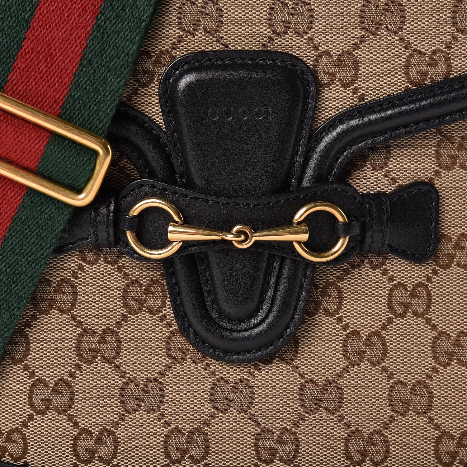 Gucci Monogram Ruinart Calfskin Medium Lady Web Shoulder Bag Beige Ebony Black 8 of 13