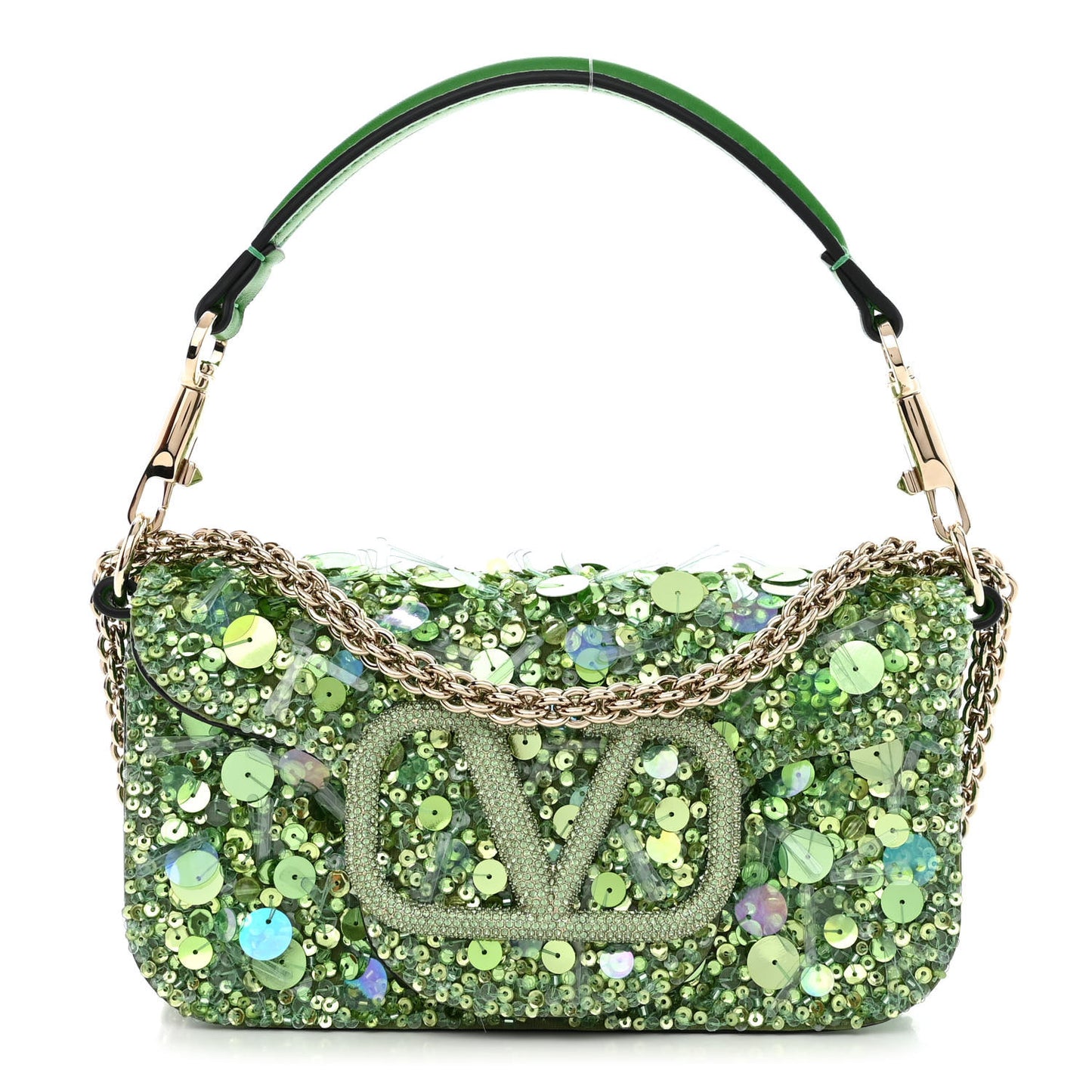Sequin Crystal Vlogo Embroidered Small Loco Shoulder Bag Multicolor