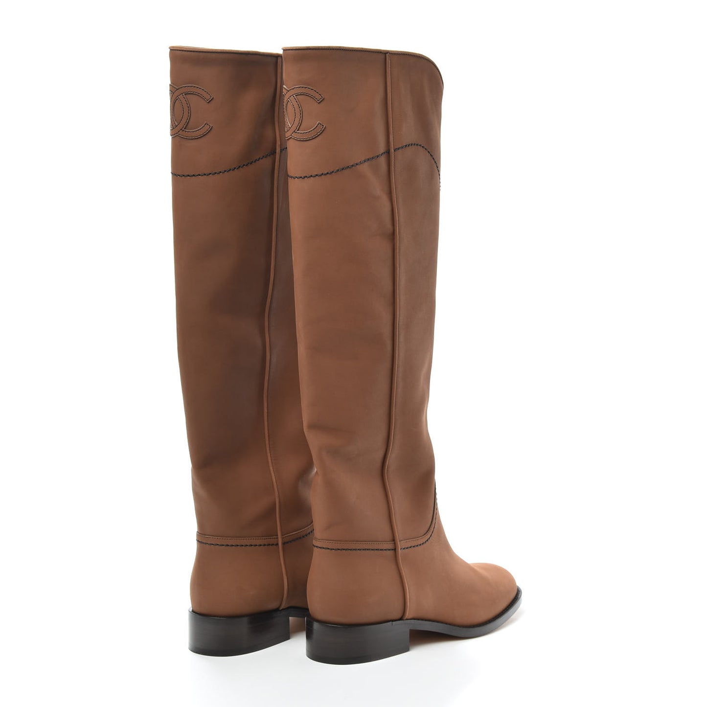 Calfskin Ascot CC Knee High Boots 35 Light Brown