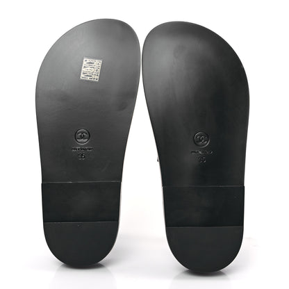 Chanel Lambskin Quilted Velcro Dad Chain CC Slide Sandals 35 Black 5 of 9