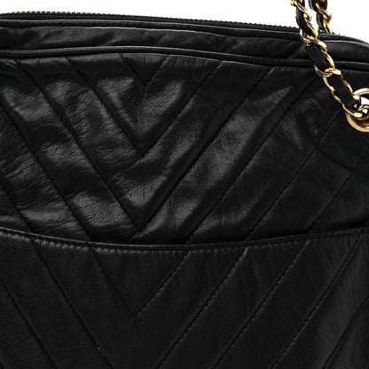 Chanel Lambskin Surpique Chevron Small Tote Black 8 of 14