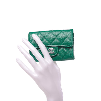 Chanel Caviar Quilted Flap Card Holder Wallet Green 2 of 10