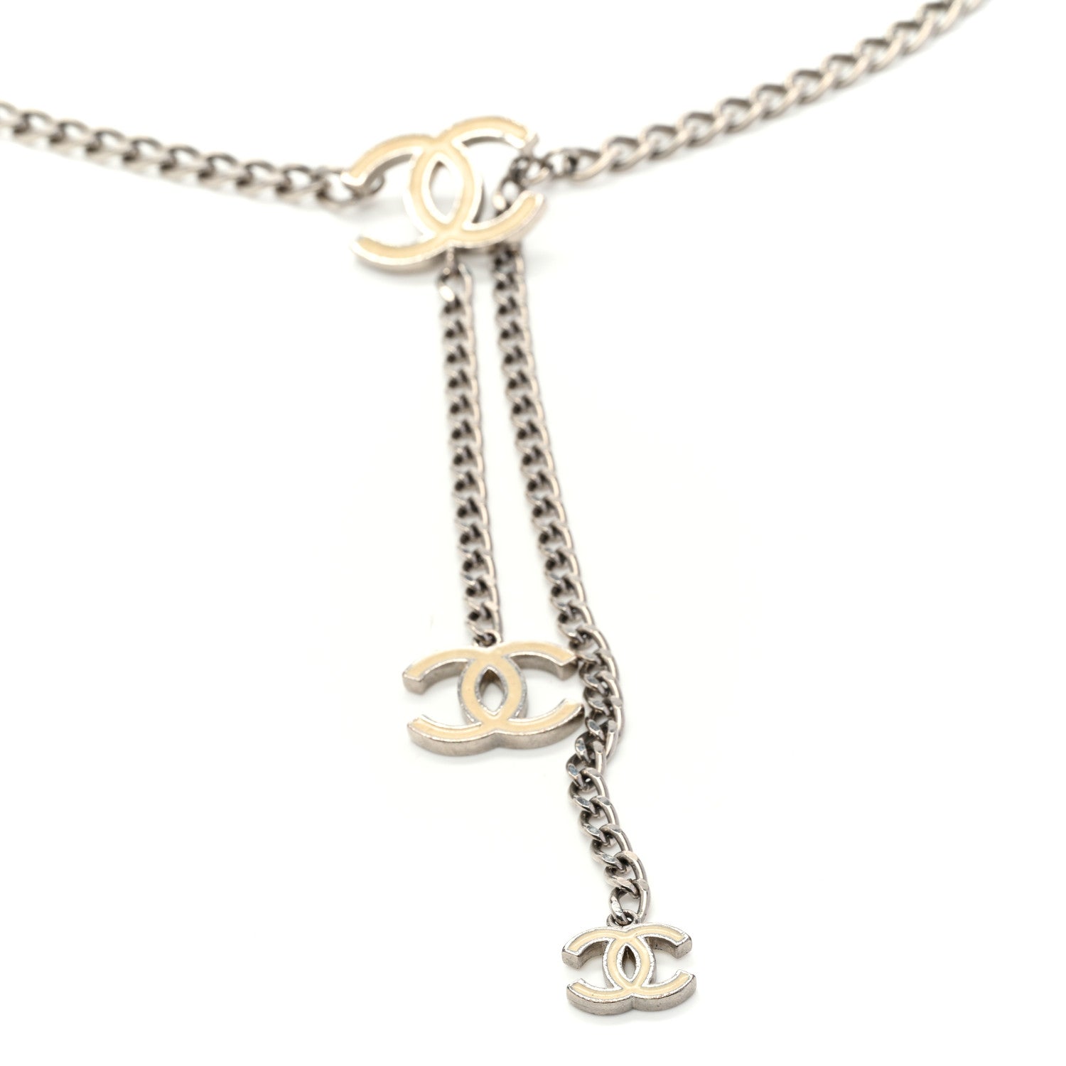 Chanel Enamel CC Ceinture Fantai Adjustable Belt Silver White 3 of 4