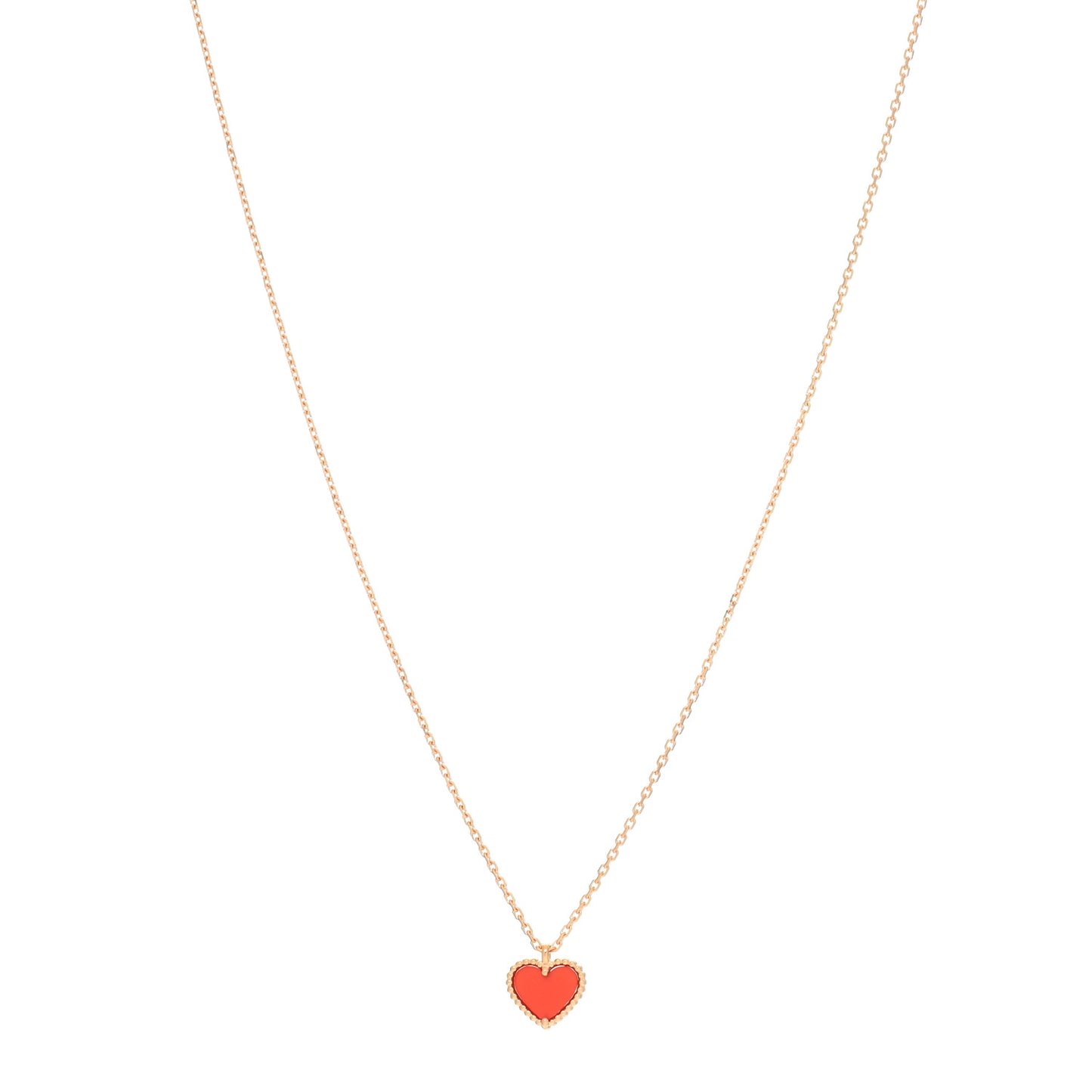 18K Rose Gold Carnelian Sweet Alhambra Heart Pendant Necklace