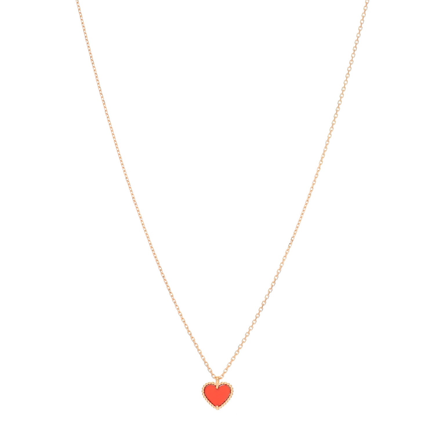 Van Cleef & Arpels 18K Rose Gold Carnelian Sweet Alhambra Heart Pendant Necklace 1 of 4