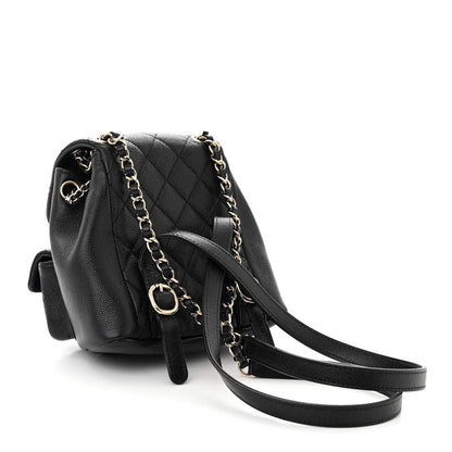 Chanel Shiny Caviar Quilted Small Duma Pockets Drawstring Backpack Black 3 of 10