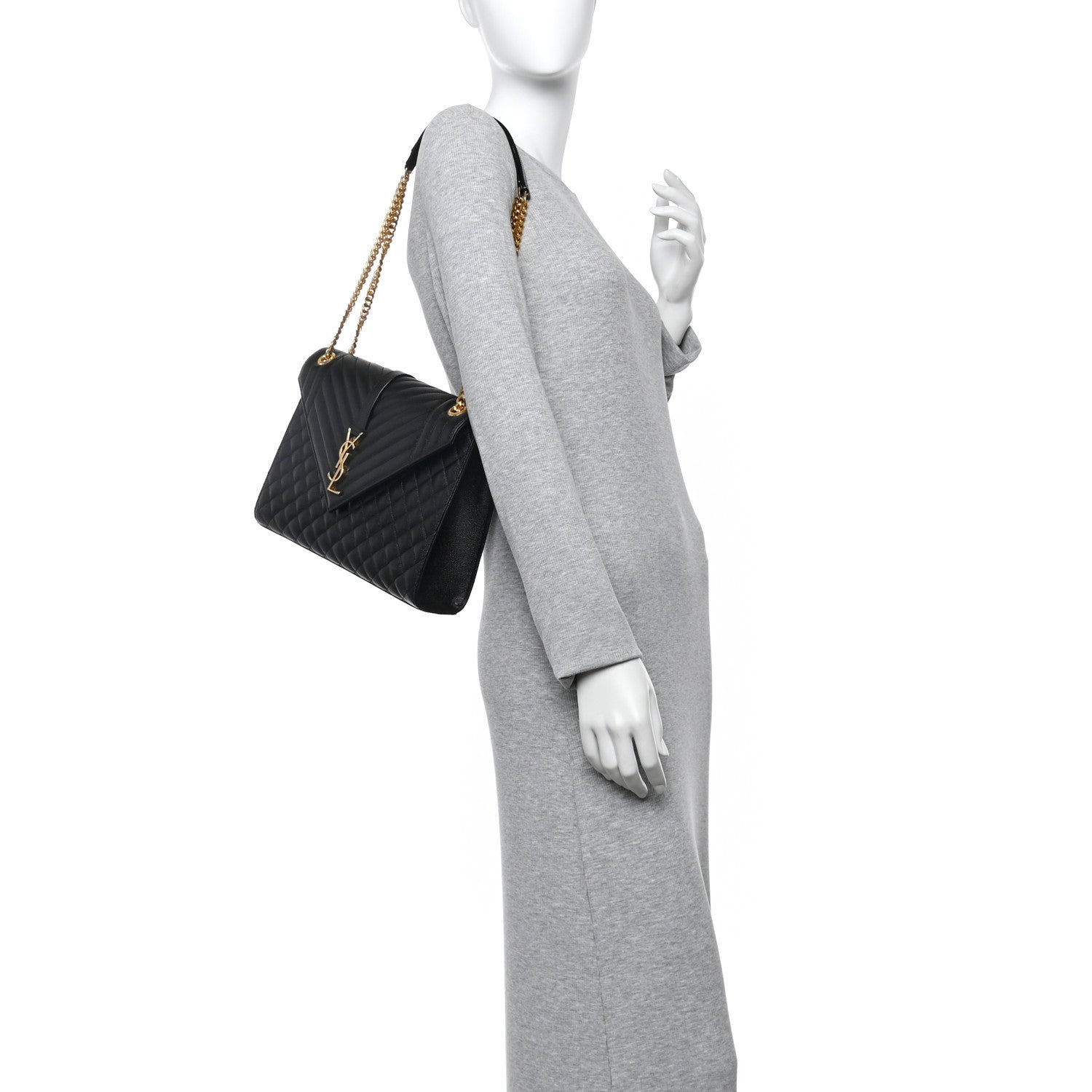 Saint Laurent Grain De Poudre Textured Mixed Matelasse Large Triquilt Monogram Satchel Black 2 of 10