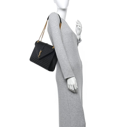 Saint Laurent Grain De Poudre Textured Mixed Matelasse Large Triquilt Monogram Satchel Black 2 of 10