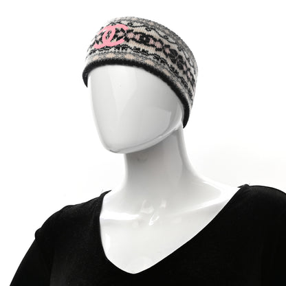 Chanel Cashmere CC Headband Black Dark Grey Ecru Pink 2 of 5