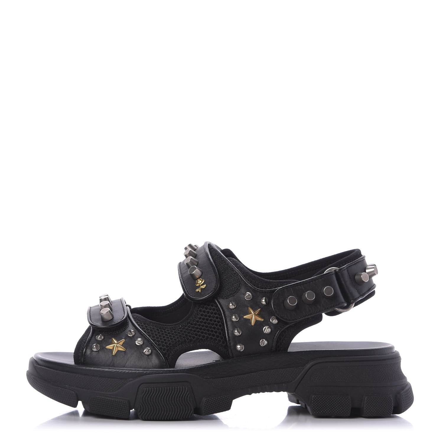 Gucci Nappa Mesh Studded Mens Aguru Sandals 8 Black 1 of 8
