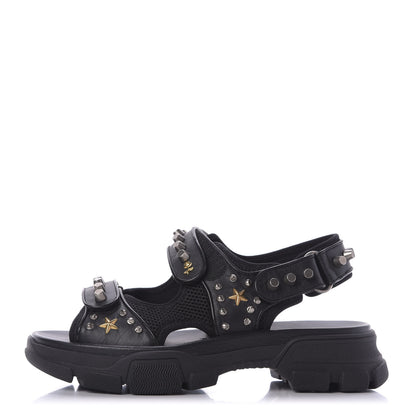 Gucci Nappa Mesh Studded Mens Aguru Sandals 8 Black 1 of 8