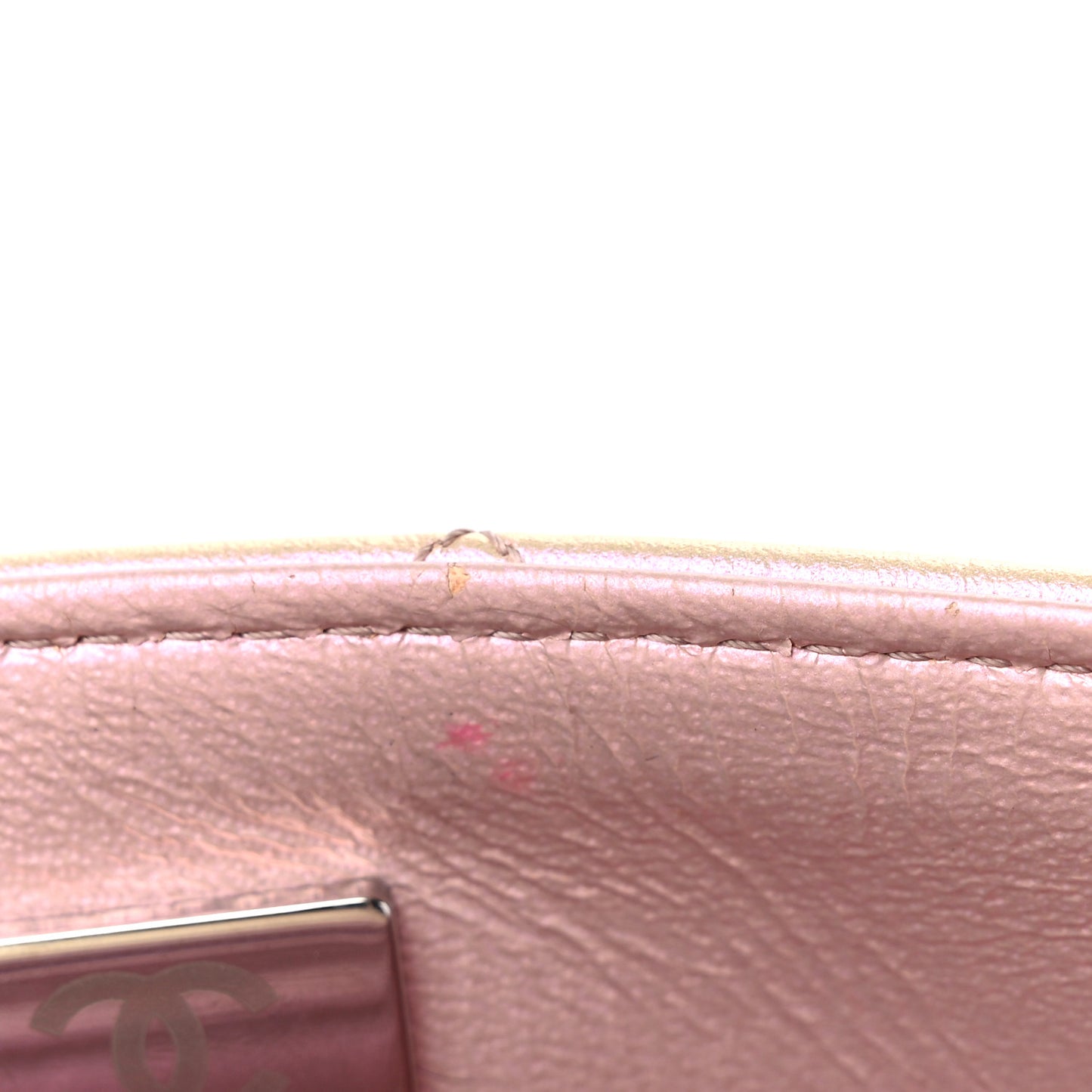 Iridescent Calfskin Quilted Mini Rectangular Flap Pink