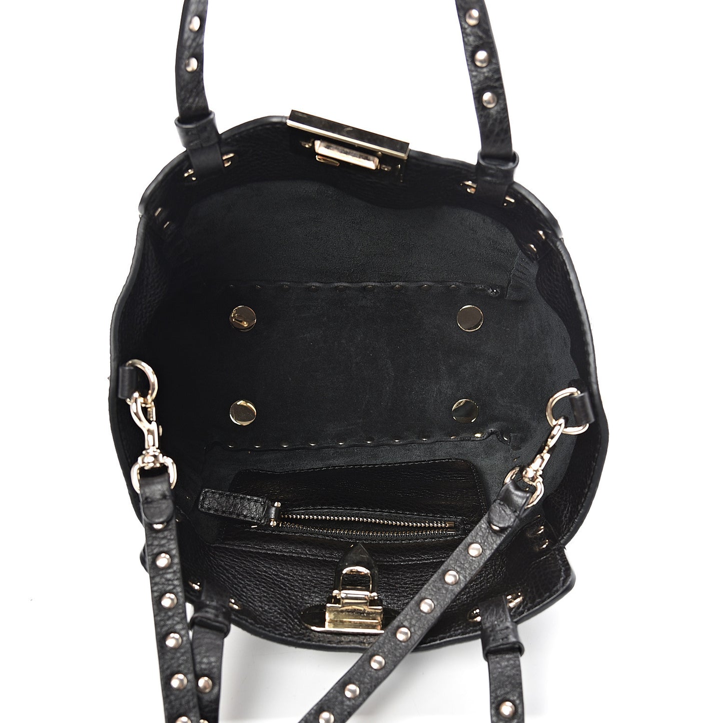 Pebbled Calfskin Mini Rockstud Tote Black