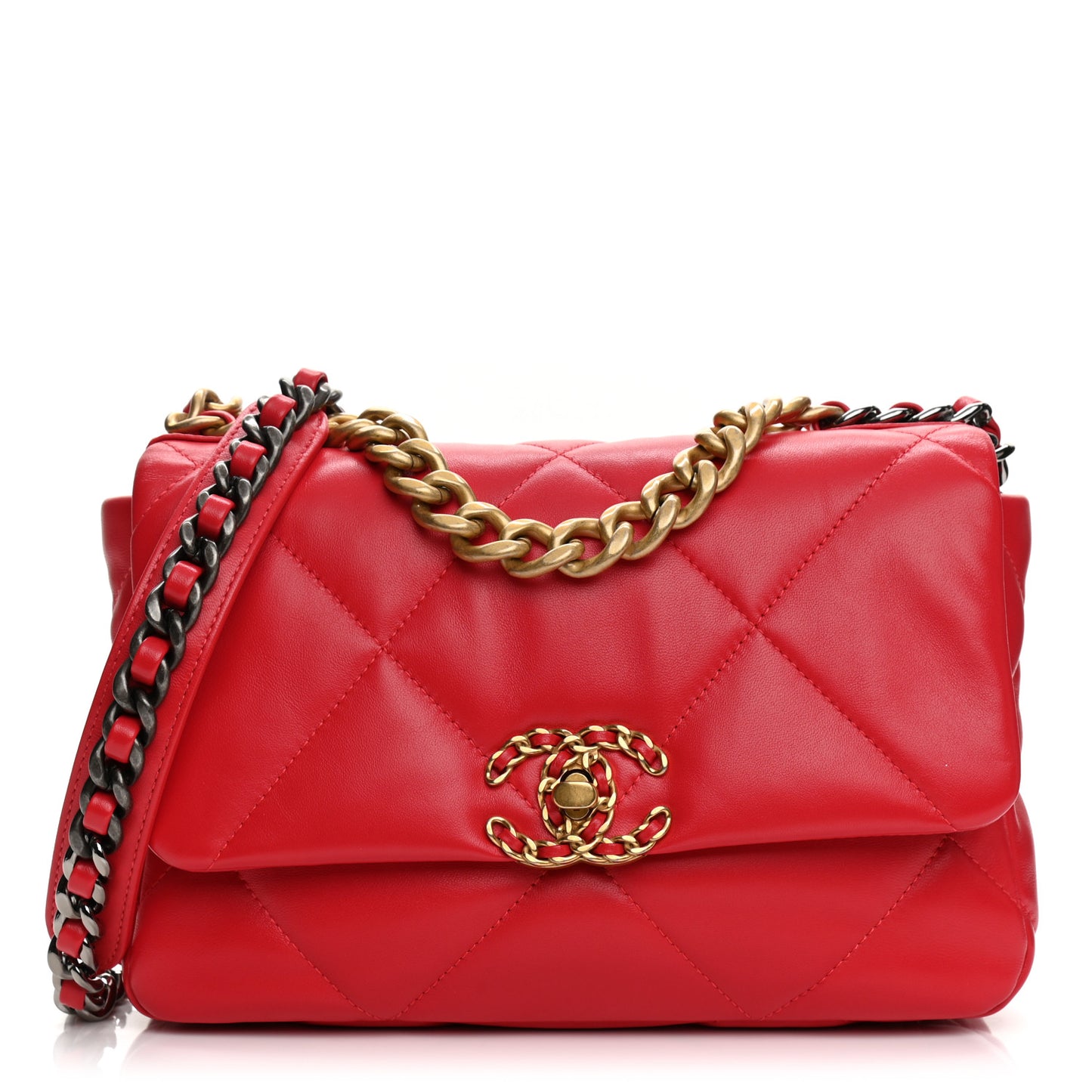 Lambskin Quilted Medium Chanel 19 Flap Red