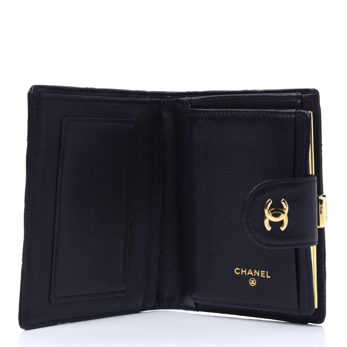 Lambskin Diamond Stitched Compact French Wallet Navy