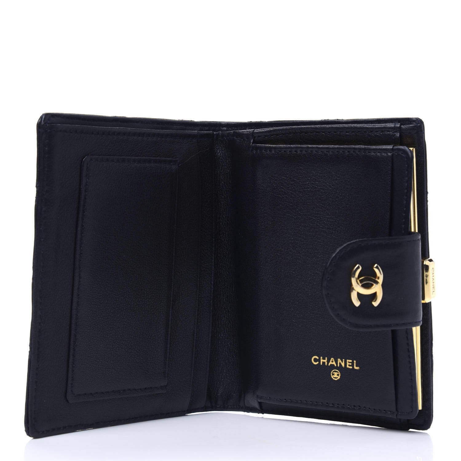 Chanel Lambskin Diamond Stitched Compact French Wallet Navy 6 of 18
