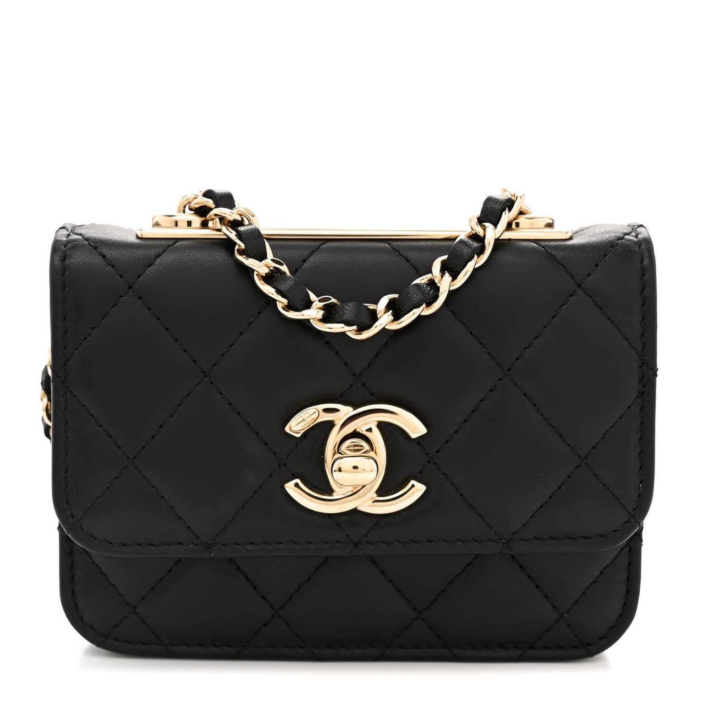 Lambskin Quilted Trendy CC Card Holder On Chain Black